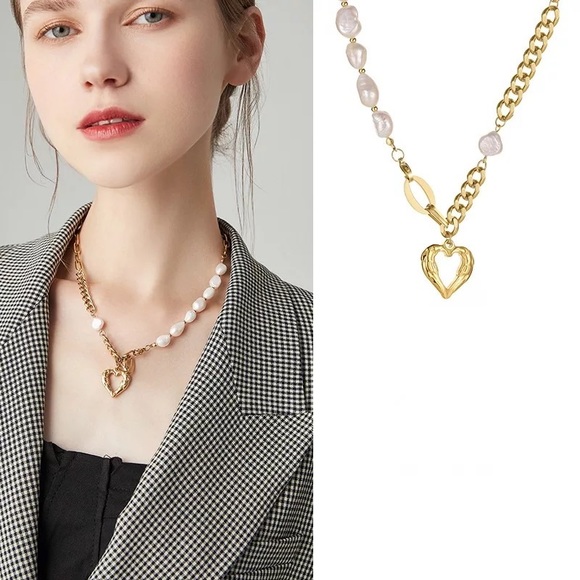 Zara Gold Keshi Vegan White Pearl Mix Links Chain Necklace NEW - Picture 4 of 16